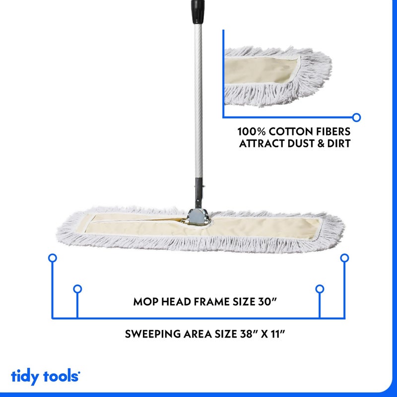 Tidy Tools Commercial Dust Mop â€“ 30 Inch Floor Sweeper for Hardwood, Reusable Cotton Mop Head, Extendable Handle, Dry Mop for Floor Cleaning & Janitorial Supplies - Image 4